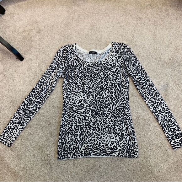 Zara black white long sleeve leopard cheetah print wool cashmere blend sweater M - Picture 5 of 11